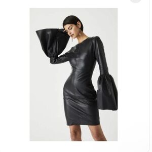 NWT Atoir Solace Genuine Leather Black Starement Long Sleeve Dress. Size US 2